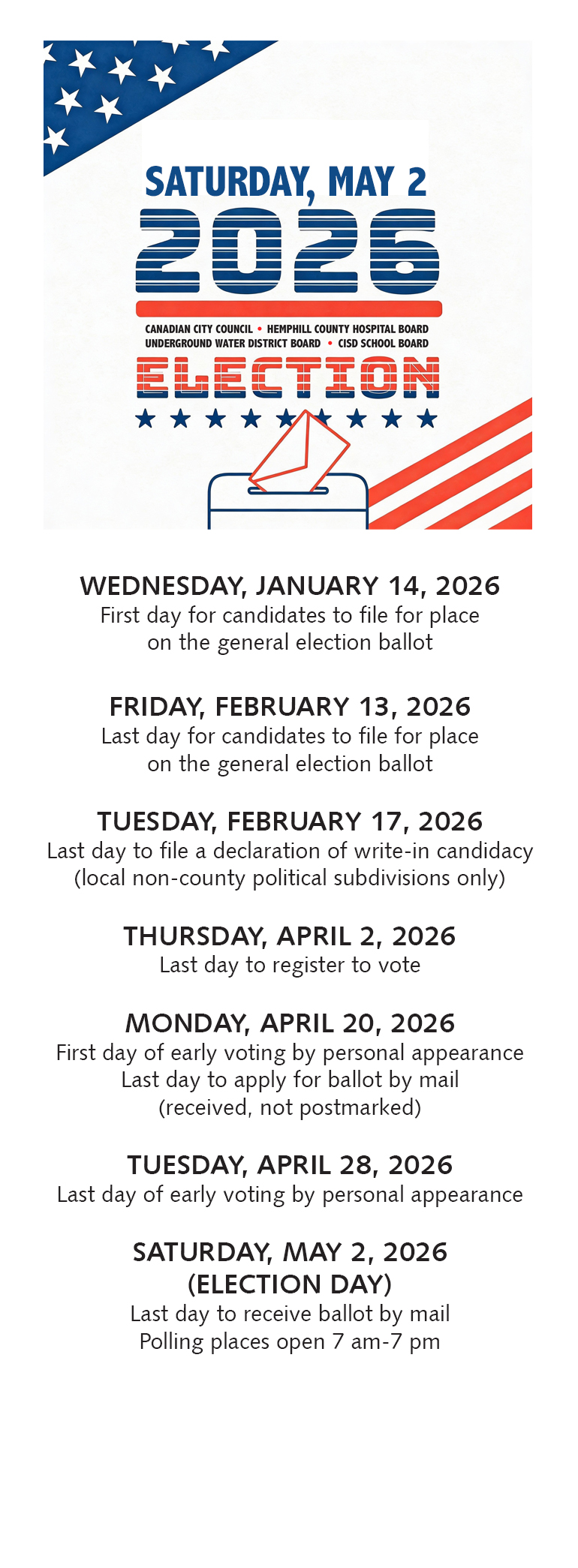 May 2, 2026 Election Dates to Remember