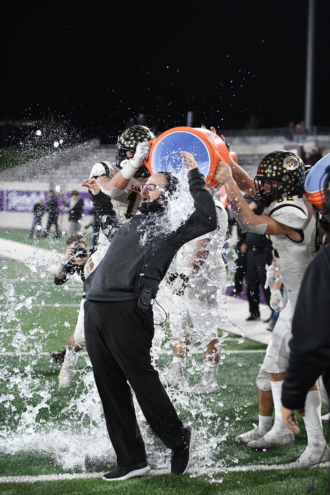 Wildcat Coach Chris Koetting celebrating 2020 semi-final win over Gunter