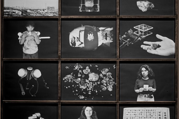 Three Missiles: Flight/Force, Four Elements, and Physics/Faith, each approximately 83” x 30” composed of four palladium prints in shaped steel frames, each stamped with title, 84”x 12’ 1/1