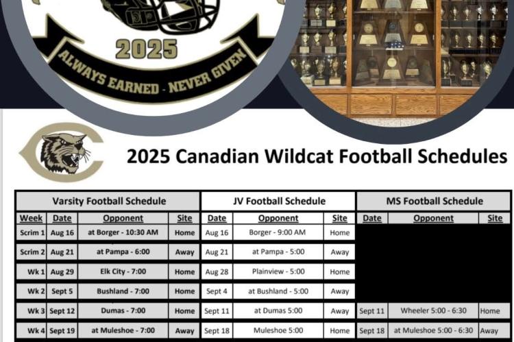 2025 Canadian Wildcat Football Schedules