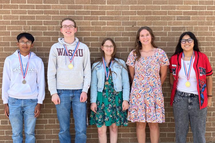 CHS Regional Academic UIL Meet medalists Rene Osornio, Tate Wilhelm, Hannah Ortega, Elyse Beck, and Rebekah Avila  Not pictured: Julian Dominguez