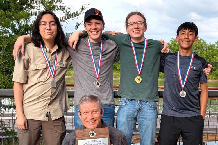 CHS Regional Academic UIL Meet Computer Science Team: Emmanuel Jimenez, Charlie Hanes, Tate Wilhelm, Joseph Dominguez and (in front) Coach Wade Hood