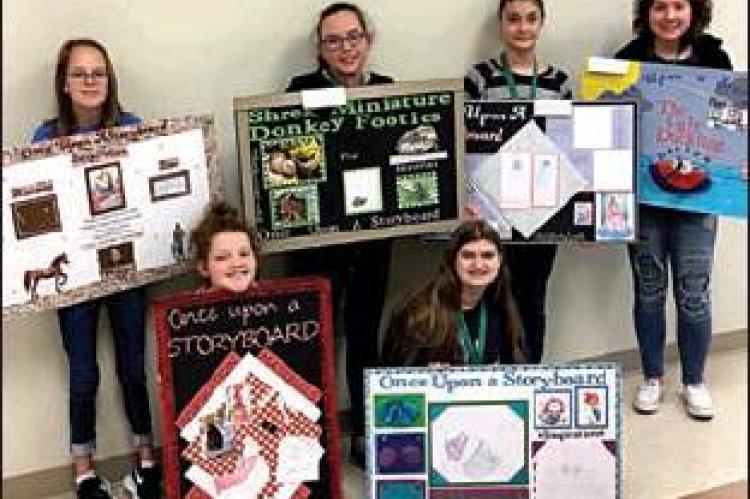 Junior and Intermediate Storyboard: (back row, l-r) Ashley Perry, Lilly Bradford, Ellsie Messner, Kaylee Scates; front row) Junior Mirabelle Brown and Intermediate, Emily Green