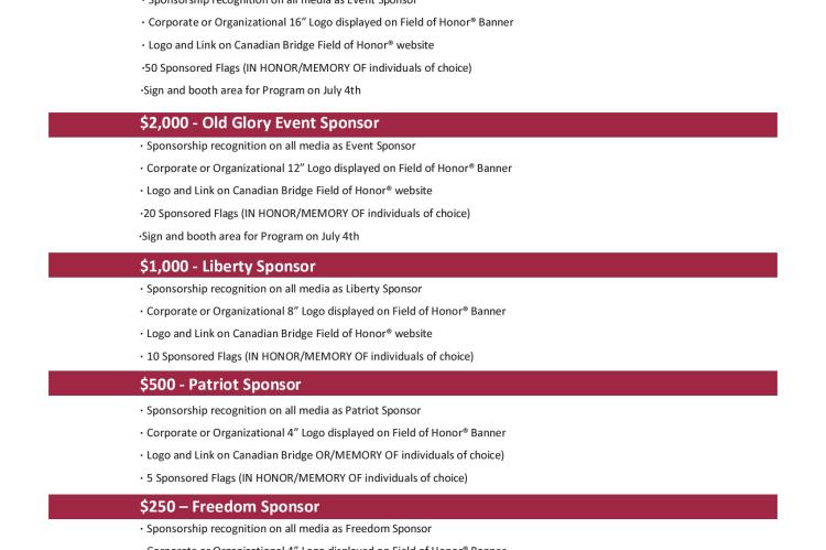 Field of Honor Sponsorship Form