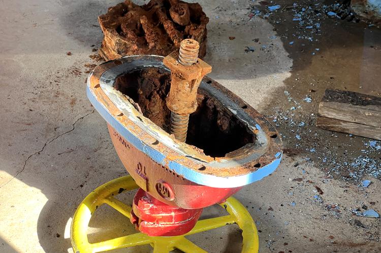 Valve with built-up sediment and corrosion