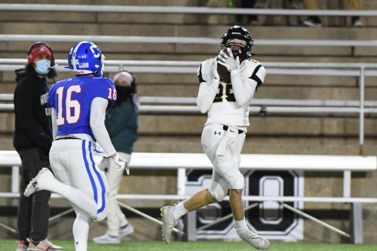 Luke Flowers (25) picks off a pass to Lamont Nickelberry to end a Bobcat drive