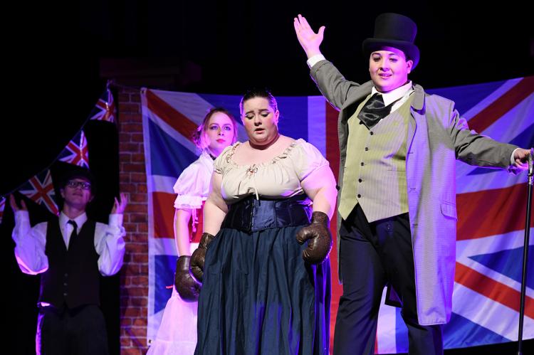 Will Fry (Honorable Mention) as Professor Sharp with Claire Pulliam and Joy Stiner 