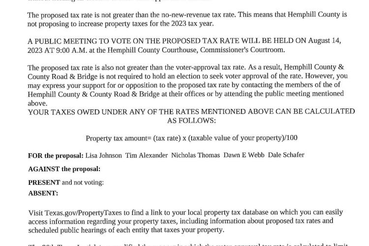 Notice of Public Hearing to Vote on Tax Rate