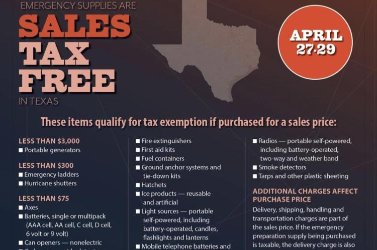 Sales Tax Free Emergency Supplies