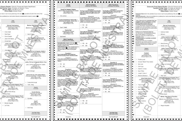 Hemphill County Primary Election Sample Ballots
