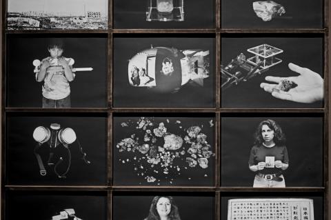 Three Missiles: Flight/Force, Four Elements, and Physics/Faith, each approximately 83” x 30” composed of four palladium prints in shaped steel frames, each stamped with title, 84”x 12’ 1/1