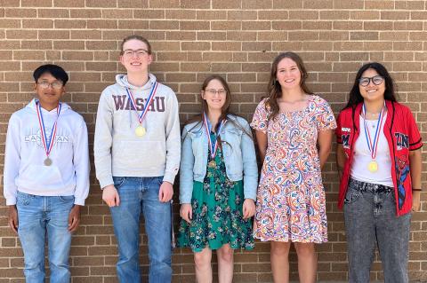 CHS Regional Academic UIL Meet medalists Rene Osornio, Tate Wilhelm, Hannah Ortega, Elyse Beck, and Rebekah Avila  Not pictured: Julian Dominguez