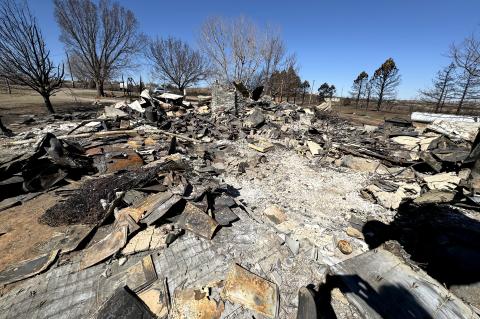 A home in ruins on Charlie Brown Road