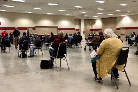 Waiting to receive the COVID-19 vaccine at the Amarillo Civic Center last week