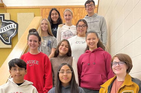 CHS ALL-REGION BAND QUALIFIERS: Rene Osornio, Naomi Garcia, Maggie Hanes (Front Row); Abbi Voorhees, Abril Rivera, Estefania Perez (Row 2); Carlie Renfro, Myra Herrera (Row 3); and Emily Garcia, Arionna Black, and Carlos Sanchez (Back Row)