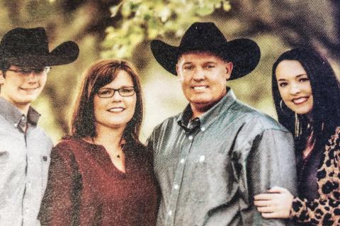 Fort Elliott CISD trustee Brett Begert (shown here with wife Hayley and their children) traded in his Allison Antelope blue and white when he voted alongside his fellow board members to consolidate his Allison alma mater. But his two children—high school freshman Boone (left) and college freshman McKinley (right)—don’t know any different, having been raised in the red and black of Fort Elliott’s consolidated school district.