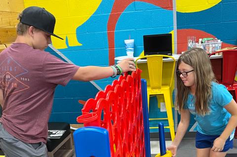 Campbell Spence and Hazel Aycock enjoyed playing giant Connect 4 at the CCC's Board Game Camp last week