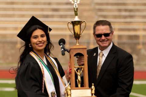 2022 Canadian High School Liske Cup winner Pamela Escarcega with Superintendent Lynn Pulliam