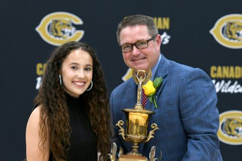 Abraham Cup winner Sage Saenz with Superintendent Lynn Pulliam