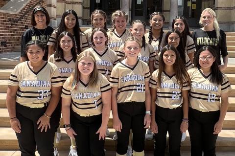 (Back row) Coach Cay Parnell, Amaryllis Cruz, Landry Appel, Macee Davis, Sharlene Cervantes, Ashley Avalos, Coach Addyson Moseley; (middle) Debra Sanchez, Kendall Bell, Maddy Longoria, Camilla Hernandez; (front) Brianna Hernandez, Ava Johnson, Claire Wilhelm, Kate Escarcega, and Maya Yanez.