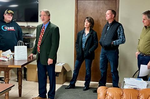 Fire Chief Scott Brewster, attorney Joe Lovell, Trey and Anita Webb, Salem Abraham