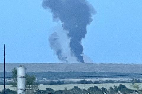 This photo of an explosion at the Energy Transfer site east of Canadian last Wednesday evening was captured by Canadian VFD Fire Chief Scott Brewster, who was near the intersection of Hackberry Road and Locust south of town when he received the HCSO dispatch.