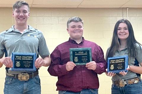 FFA honorees Karson Thompson, Jackson Poe, and Aubrie Poe