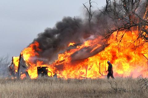 Firefighters were too late to save this abandoned home on US 83 South Monday