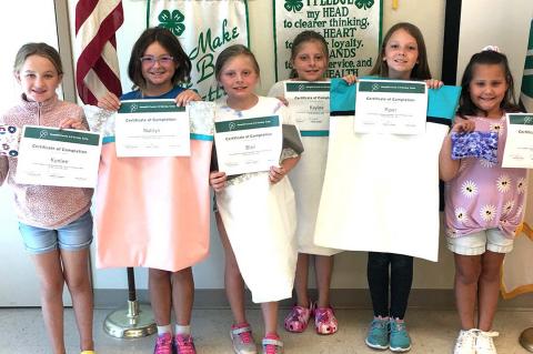 Junior sewing camp participants: Kynlee Stone, Natilyn Bradford, Blair Kendall, Kaylee Kendall, Piper Miller, and Skylar Wilson