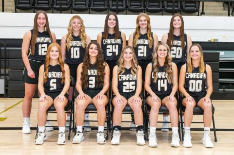 Canadian's 2022-23 Lady Cat Basketball Team: Reiss Adams (12), Tana Davis 10), Ella Walser (24), Brooklyn Cochran (21), Kylie Cavalier (20), Samantha Krehbiel (5), Berkley Beedy (3), Jaci Bass (25), Chanlee Adcock (14), Tayln Wright (00)