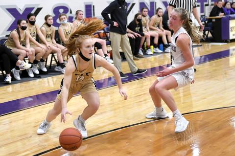 Samantha Krehbiel eludes the Spearman defender and takes it into the paint.