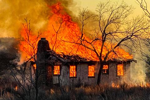 Cabin at Lake Marvin on fire