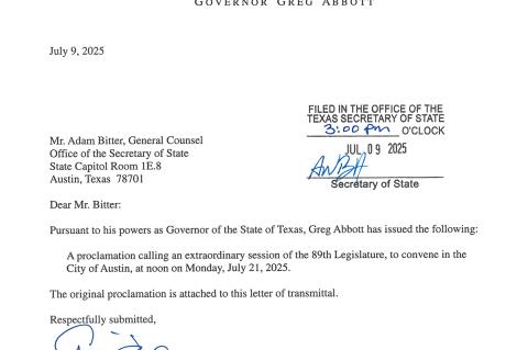 Governor Greg Abbott proclaims called session