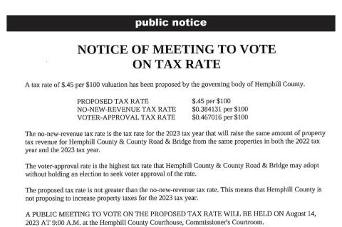 Notice of Public Hearing
