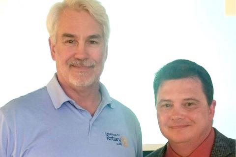 Rotarian Jon Dumbauld and Hemphill County Attorney Kyle Miller