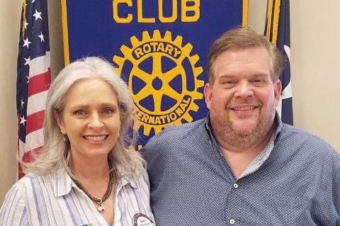 Rotarian Wendy Wright with Cattle Exchange owner Milton Cooke
