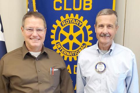 CISD Superintendent Dr. Lynn Pulliam and Rotarian George Briant