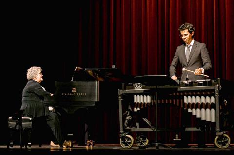 Pianist Paula Forrest and composer/musician Alex Moreno onstage