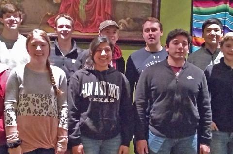 UIL: (back row, l-r) Jorge Dominguez, Josh Culwell, Jack Koetting, Alex Smith, Stephen Pulliam, Nathan Mondragon, and UIL Coach Wade Hood; (front) UIL Coach Ron Shrader, Melody Hood, Peyton Dockray, Alondra Ortega, Osvaldo Sanchez, Ben Bryant, Misael Blanco, and Geo Esparza.