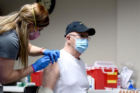 Jim Ramp receives his second dose of the vaccine at Hemphill County Hospital Wednesday