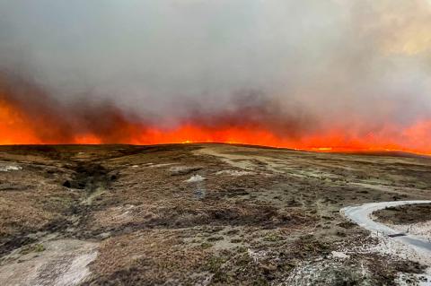 Elliot Webb captured this aerial photo of the Canadian River Bottom Fire last Tuesday evening