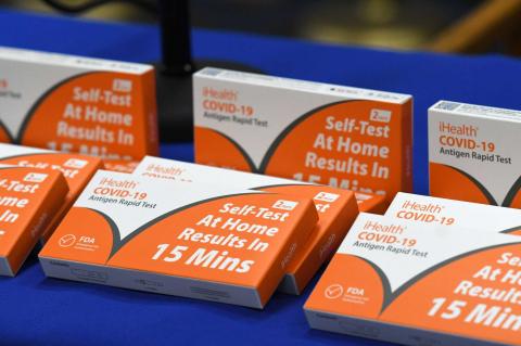 Some of the free at-home COVID-19 kits that the District of Columbia provided to its residents this month. The Biden administration last week started sending out similar kits to households across the country. 