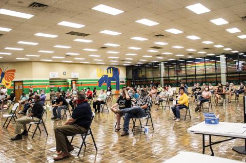 Parents, grandparents and community members got a small taste of what school will look like when it finally resumes this month. Most wore masks, as requested, and the Canadian Elementary School Cafetorium was the perfect venue for social distancing. About 70 attended in person, and another 30 or so viewed the meeting and commented on the protocols via Zoom.