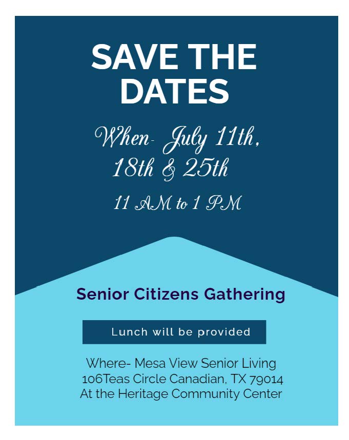 Save the date flyer for Senior Citizens Gathering