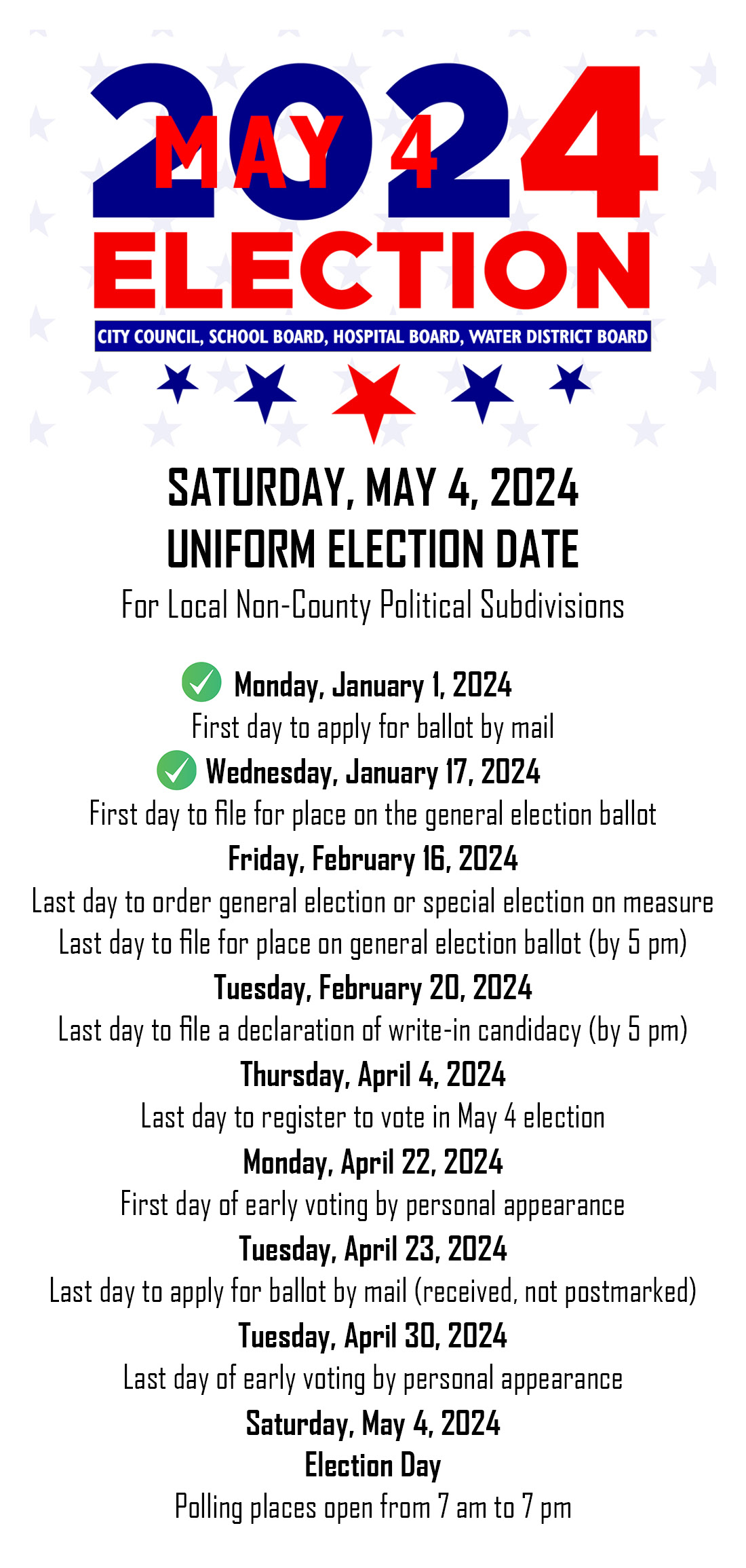 May 4, 2024 Election Calendar