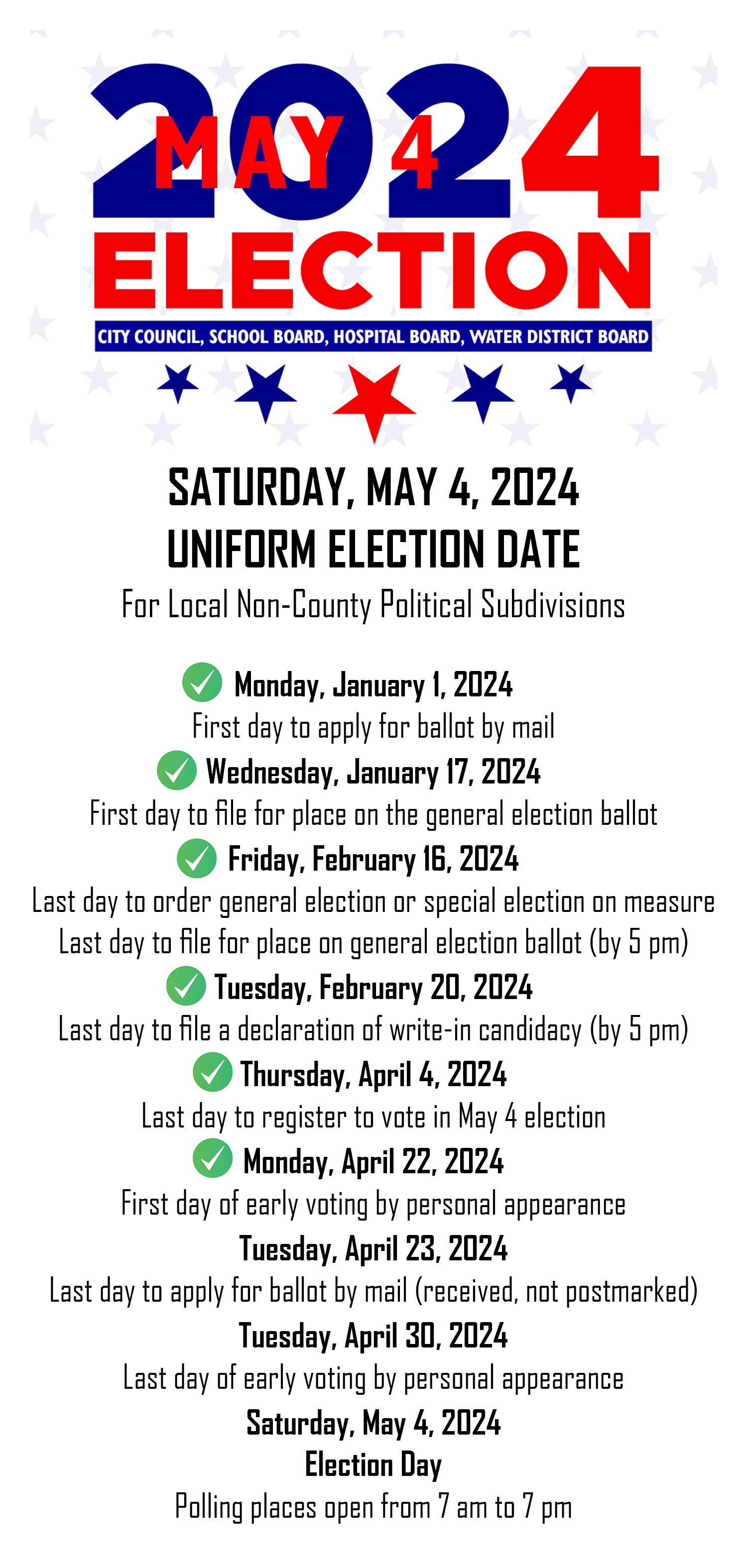 May 4, 2024 Election Calendar