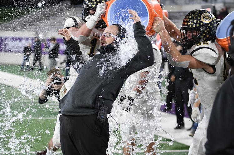 Wildcat Coach Chris Koetting celebrating 2020 semi-final win over Gunter