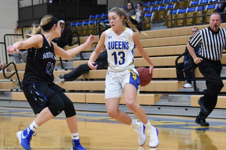 Maci Merket (13) will make the transition from the floor to the bench this season as a graduate assistant for the Flying Queens at Wayland Baptist University in Plainview.