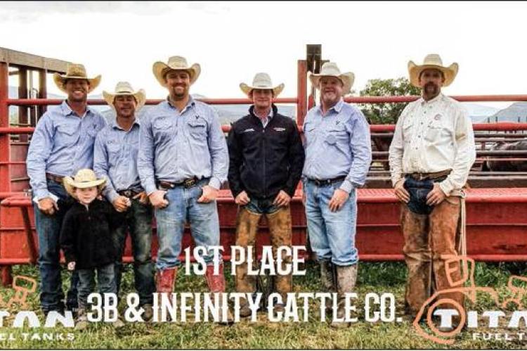 IN PHOTO ABOVE: 3B Cattle &amp; Infinity Cattle team members Ryan McCoy, Zack Burson and son, Ryker Burson, Payte Beedy, Cutter McLain, Todd Beedy, and Jay Jackson. PHOTO BY KAYCEE HOOPER