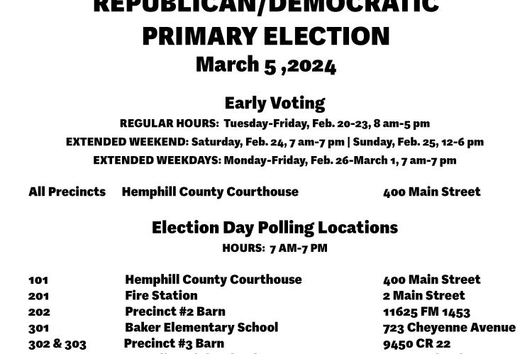 Hemphill County Polling Times and Locations